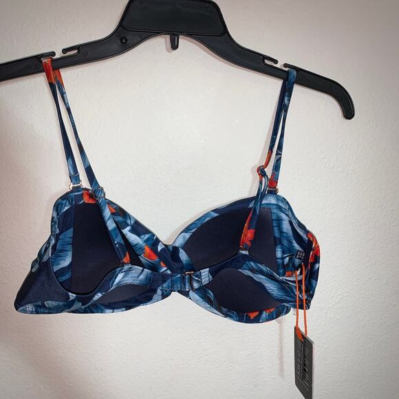 Tropical Floral Bikini Set Sz 12 Two Piece Swimsuit Navy Orange Leaf Floral - Picture 6 of 16
